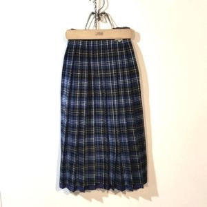 plaid midi skirt wool pleated school girl academia long skirt midi skirt M/L